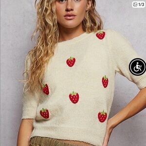 POL White/Cream Sweater with Strawberry Embroidery